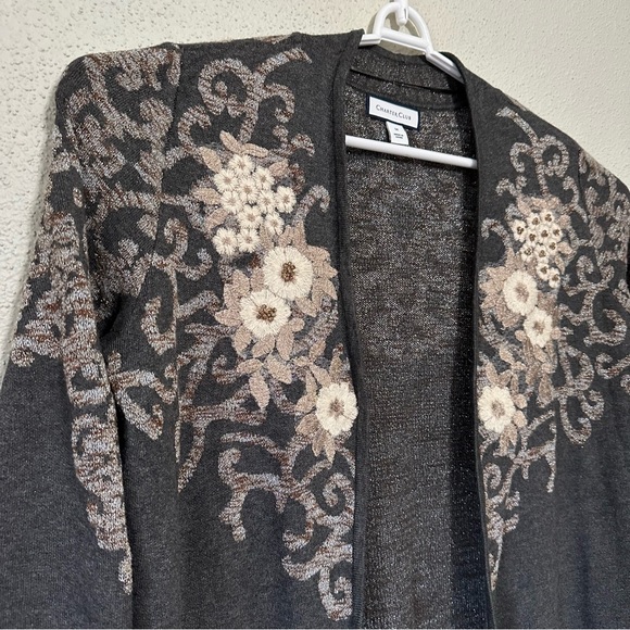 Charter Club Elegant Gray and Cream Cardigan - Picture 2 of 8